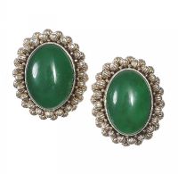 STERLING SILVER AND JADE CLIP-ON EARRINGS at Ross's Online Art Auctions