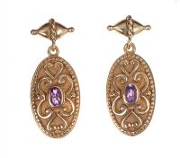 9CT GOLD DROP EARRINGS SET WITH AMETHYST at Ross's Online Art Auctions