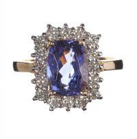 9CT GOLD TANZANITE AND DIAMOND CLUSTER RING at Ross's Online Art Auctions