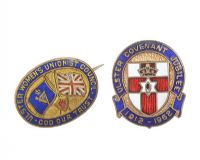 TWO BRASS AND ENAMEL UNIONIST BADGES at Ross's Online Art Auctions