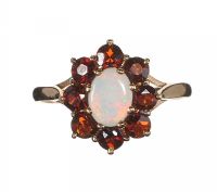 9CT GOLD GARNET AND OPAL CLUSTER RING at Ross's Online Art Auctions