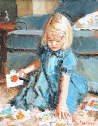 LITTLE GIRL IN A BLUE DRESS by Rowland Davidson at Ross's Online Art Auctions