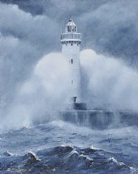 LIGHTHOUSE IN A STORM by Colin H. Davidson at Ross's Online Art Auctions
