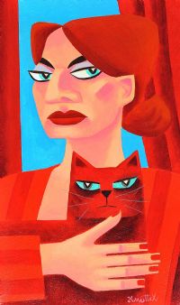 GIRL WITH RED CAT by Graham Knuttel at Ross's Online Art Auctions