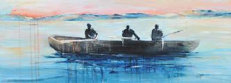 THREE MEN IN A CURRAGH by Paula McKinney at Ross's Online Art Auctions