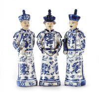 SET OF THREE CHINESE BLUE AND WHITE FIGURES at Ross's Online Art Auctions