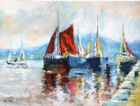 BOATS AT CLEGGAN, CONNEMARA by Niall Campion at Ross's Online Art Auctions