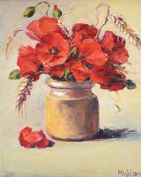 POPPIES IN A BROWN JAR by Marjorie Wilson at Ross's Online Art Auctions