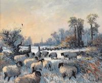 SHEEP IN WATER by William Cunningham at Ross's Online Art Auctions