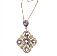 18CT GOLD AMETHYST, CITRINE AND DIAMOND PENDANT AND CHAIN at Ross's Online Art Auctions