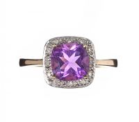 9CT GOLD AMETHYST DIAMOND RING at Ross's Online Art Auctions