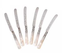SET OF SIX SILVER-PLATED FRUIT KNIVES WITH MOTHER-OF-PEARL HANDLES at Ross's Online Art Auctions
