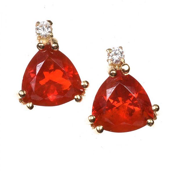 9CT GOLD FIRE OPAL AND DIAMOND EARRINGS