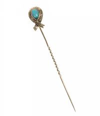 ANTIQUE ENGRAVED GOLD STICK PIN SET WITH TURQUOISE at Ross's Online Art Auctions
