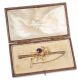 9CT GOLD AMETHYST AND SEED PEARL BAR BROOCH AND BOX at Ross's Online Art Auctions