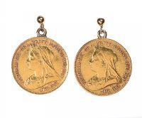 9CT GOLD MOUNTED HALF-SOVEREIGN EARRINGS at Ross's Online Art Auctions