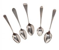 FIVE IRISH SILVER AND GEORGIAN SILVER TEA SPOONS at Ross's Online Art Auctions