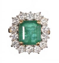 18CT GOLD EMERALD AND DIAMOND CLUSTER RING at Ross's Online Art Auctions