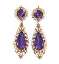 9CT GOLD AND AMETHYST VICTORIAN EARRINGS AND BOX at Ross's Online Art Auctions