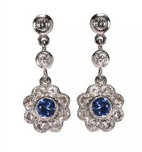 18CT WHITE GOLD DIAMOND AND SAPPHIRE EARRINGS at Ross's Online Art Auctions