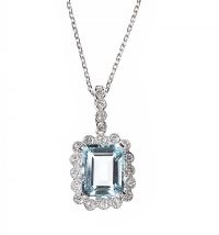 9CT WHITE GOLD AQUAMARINE AND DIAMOND PENDANT AND CHAIN at Ross's Online Art Auctions