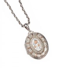 VICTORIAN STERLING SILVER LOCKET WITH ROSE-GOLD GILT ON A STERLING SILVER CHAIN at Ross's Online Art Auctions