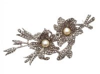 SILVER SPRAY BROOCH SET WITH MARCASITE AND CULTURED PEARL at Ross's Online Art Auctions