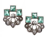 ANTIQUE 18CT WHITE GOLD EARRINGS SET WITH EMERALD AND DIAMOND at Ross's Online Art Auctions