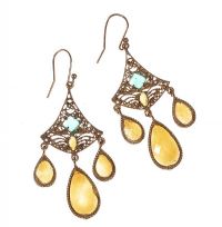 PIERCED GOLD-TONE METAL CRYSTAL-SET DROP EARRINGS at Ross's Online Art Auctions