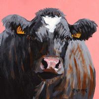 COW ON PINK by Ronald Keefer at Ross's Online Art Auctions