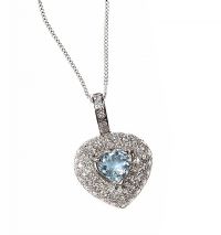 18CT WHITE GOLD DIAMOND AND AQUAMARINE HEART-SHAPED PENDANT AND CHAIN at Ross's Online Art Auctions