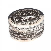 EMBOSSED SILVER OVAL PILL BOX at Ross's Online Art Auctions