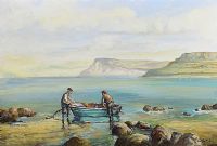 FISHERMEN CARNLOUGH BAY, COUNTY ANTRIM by Robert T.  Cochrane at Ross's Online Art Auctions