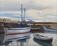 THE NOBBY AT A CORNER OF THE HARBOUR, ROUNDSTONE, CONNEMARA by Cecil Maguire RUA at Ross's Online Art Auctions