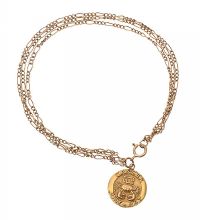 9CT GOLD 'CANCER' PENDANT ON A 9CT GOLD FIGARO-LINK BRACELET at Ross's Online Art Auctions