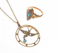 9CT GOLD TURQUOISE AND SEED PEARL JEWELLERY SET at Ross's Online Art Auctions