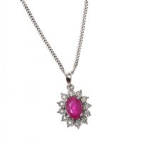 9CT WHITE GOLD RUBY AND DIAMOND PENDANT AND CHAIN at Ross's Online Art Auctions