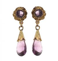 9CT GOLD FRENCH AMETHYST DROP EARRINGS at Ross's Online Art Auctions