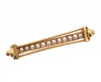GOLD AND SEED PEARL BAR BROOCH at Ross's Online Art Auctions