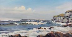WAVES ON THE ANTRIM COAST by Charles McAuley at Ross's Online Art Auctions