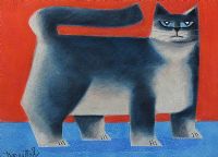 STANDING GREY CAT by Graham Knuttel at Ross's Online Art Auctions