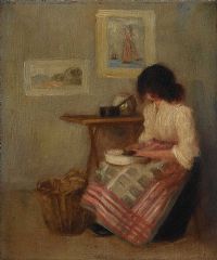 SEATED GIRL PEELING POTATOES by Irish School at Ross's Online Art Auctions