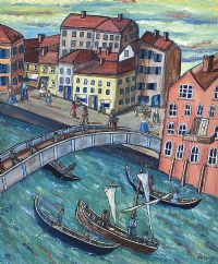 GONDOLAS & BOATS ON THE GRAND CANAL, VENICE by Orla Egan at Ross's Online Art Auctions