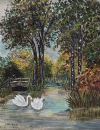 TWO SWANS by L. Walklet at Ross's Online Art Auctions