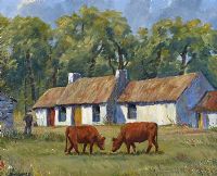 CATTLE GRAZING NEAR A RIVER by James McDonald at Ross's Online Art Auctions