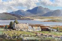 COTTAGES, DONEGAL by Rowland Hill RUA at Ross's Online Art Auctions