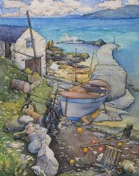 THE BLUE BOAT , PORTBRADDON, COUNTY ANTRIM by Arthur Campbell ARUA at Ross's Online Art Auctions