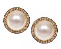 18CT GOLD CULTURED PEARL AND DIAMOND EARRINGS at Ross's Online Art Auctions