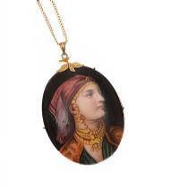 9CT GOLD CHAIN WITH PAINTED PENDANT at Ross's Online Art Auctions