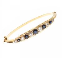 18CT GOLD SAPPHIRE AND DIAMOND BANGLE at Ross's Online Art Auctions